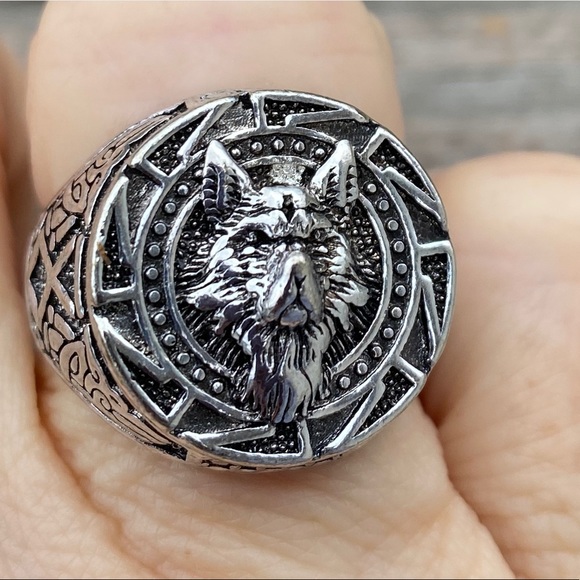 Viking Wolf ring Silver wolf knotwork Othala - Picture 3 of 10
